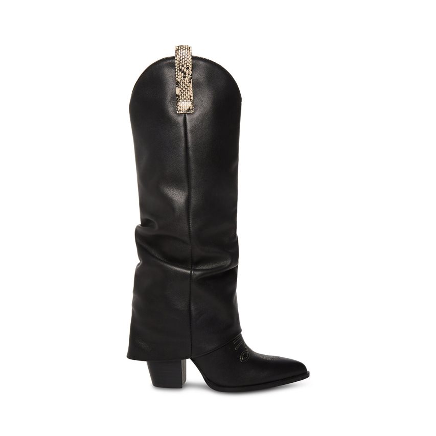 Black Steve Madden Lassy Leather Women\'s Knee-high Boots | PH 3580MJV